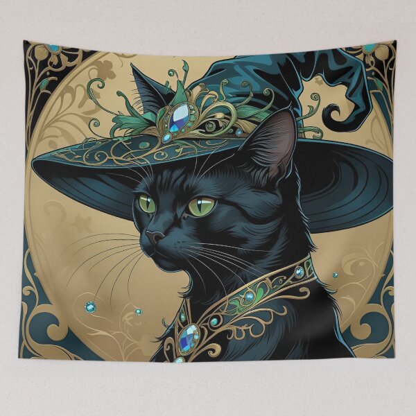Item preview, Mystical Feline in Vintage Witch Hat designed and sold by Edenglow Prints & Peculiars.
