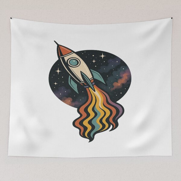 Item preview, Retro Rocket Ship - Colorful Space Adventure designed and sold by PastimeMastery.