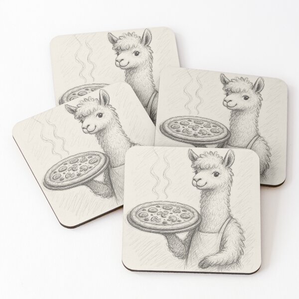 Item preview, Smiling Llama Serving Pizza – Sketch Illustration designed and sold by Alpaca Ridge.