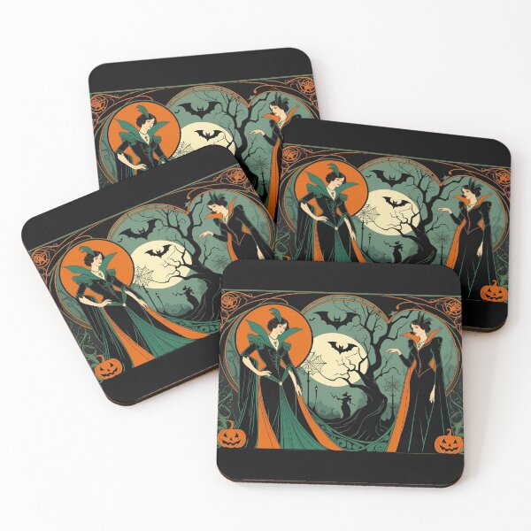 Item preview, Moonlit Halloween Ladies — Art Nouveau designed and sold by Edenglow Prints & Peculiars.