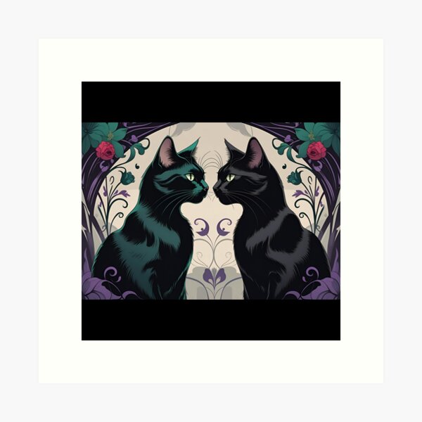 Item preview, Jugendstil Schwarze Katzen & Blumen designed and sold by Edenglow Prints & Peculiars.