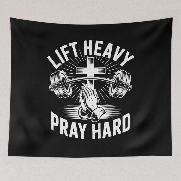 Item preview, Lift Heavy Pray Hard – Christian Fitness Cross & Barbell Design designed and sold by ARTReMi.