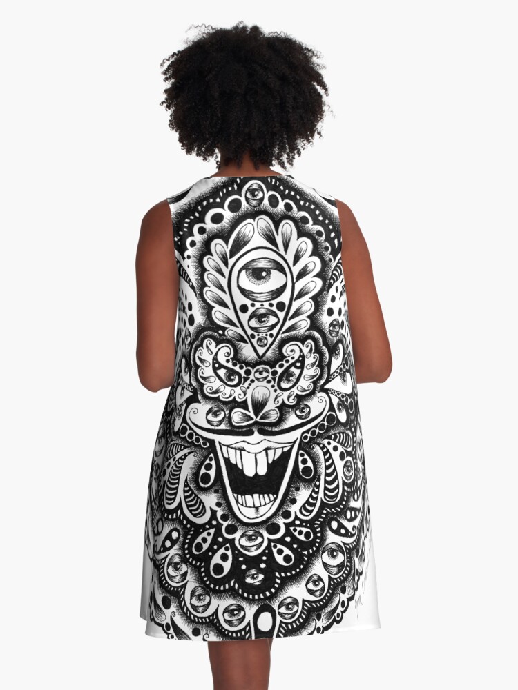 Thumbnail 3 of 4, A-Line Dress, Black & white abstract eye art designed and sold by Eclectic-Kim.