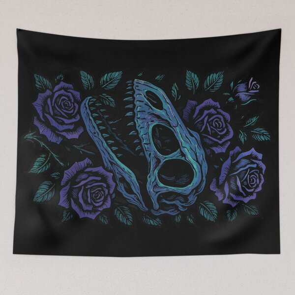 Item preview, Dinosaur Velociraptor Skull Rose Floral Goth designed and sold by TomFrontierArt.
