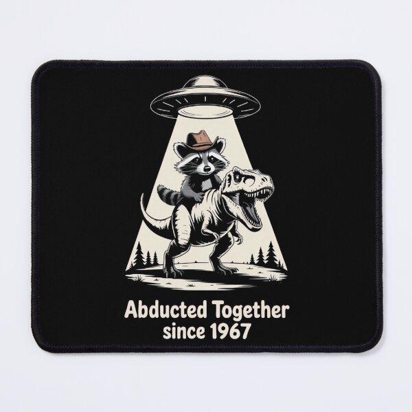 Item preview, Abducted Together Since 1967 – Raccoon Cowboy Riding T-Rex under UFO designed and sold by ARTReMi.