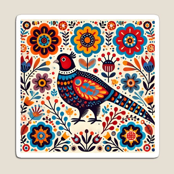 Item preview, Scandinavian Folk Art Colourful Folk Pheasant by heidiannemorris © designed and sold by FOLK ART FUSION.
