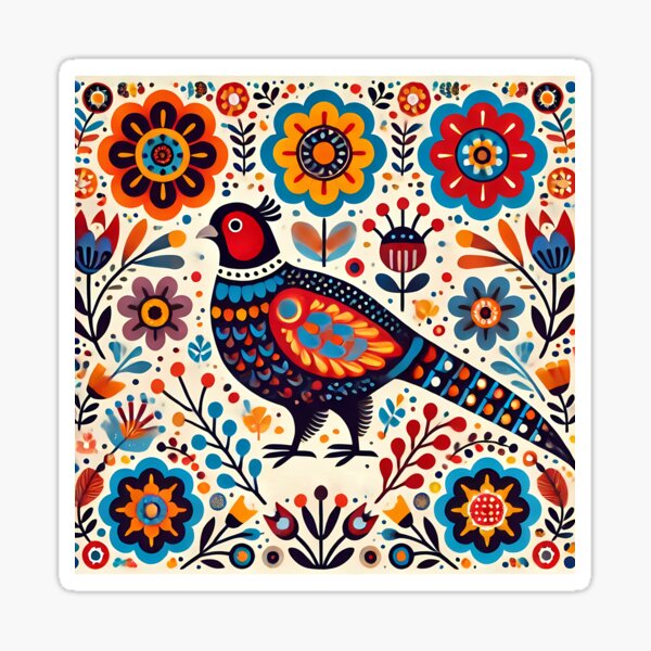 Item preview, Scandinavian Folk Art Colourful Folk Pheasant by heidiannemorris © designed and sold by FOLK ART FUSION by heidiannemorris.
