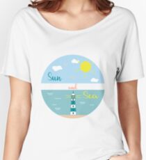 Sun, clouds, sea, beach, lighthouse. Women's Relaxed Fit T-Shirt