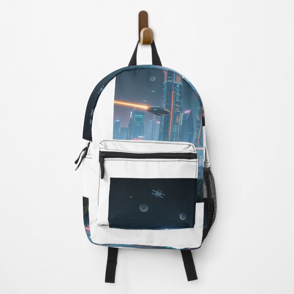 Item preview, Futuristic Cityscape A Night of Neon and Spacecraft designed and sold by Visual-Pulse.