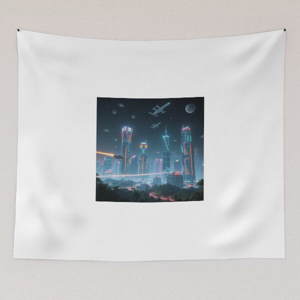 Item preview, Futuristic Cityscape A Night of Neon and Spacecraft designed and sold by Visual-Pulse.