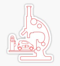 Microscope, electric car, charging station. Sticker