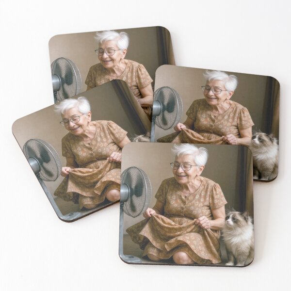 Item preview, Happy Old Lady Sitting In Front of a Fan designed and sold by Maria Dryfhout.