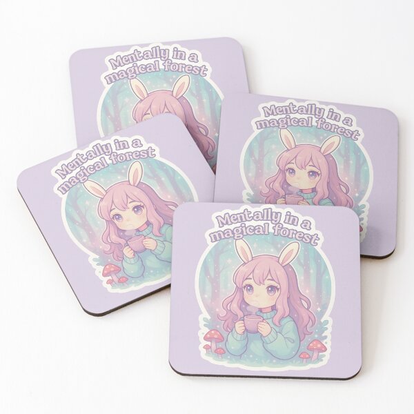 Artikelvorschau, Geistig in einem Zauberwald – Kawaii Bunny Girl in Pastell Enchanted Woods entworfen und verkauft von pinkFrogInSpace.