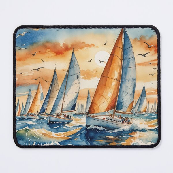 Artikelvorschau, Sonnenuntergang Segelboot Regatta In Aquarell entworfen und verkauft von Maria Dryfhout.