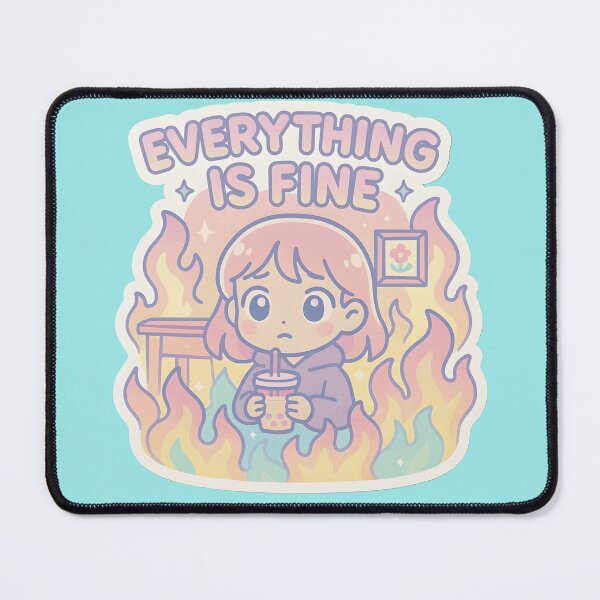 Item preview, Everything Is Fine – Kawaii Bubble Tea Girl in Pastel Fire Meme designed and sold by pinkFrogInSpace.