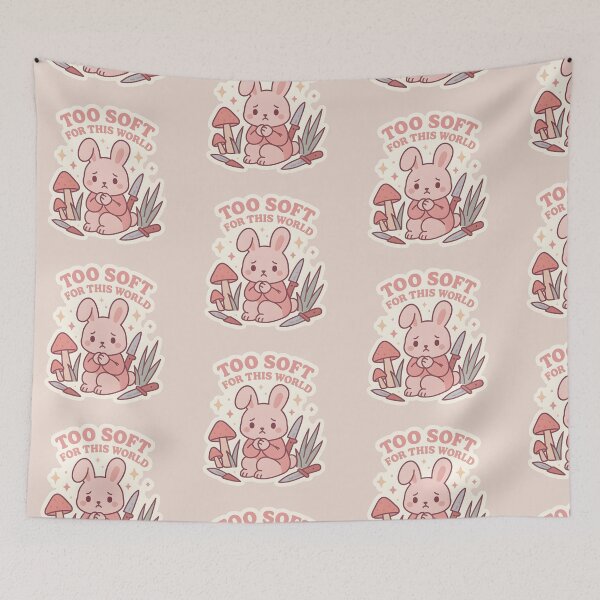Item preview, Too Soft for This World – Kawaii Bunny with Anxiety Aesthetic designed and sold by pinkFrogInSpace.