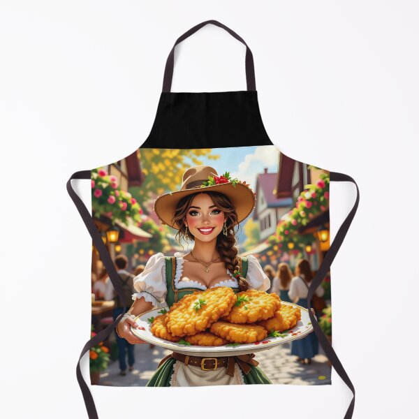Item preview, Bavarian Dirndl Girl with Giant Plate of Schnitzels – Funny Festival Art designed and sold by EmeraldeaArt.