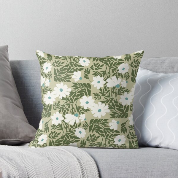 Item preview, Modern Floral, Daisy Meadow in Sage Green Turquoise and Cream designed and sold by Terri Conrad.