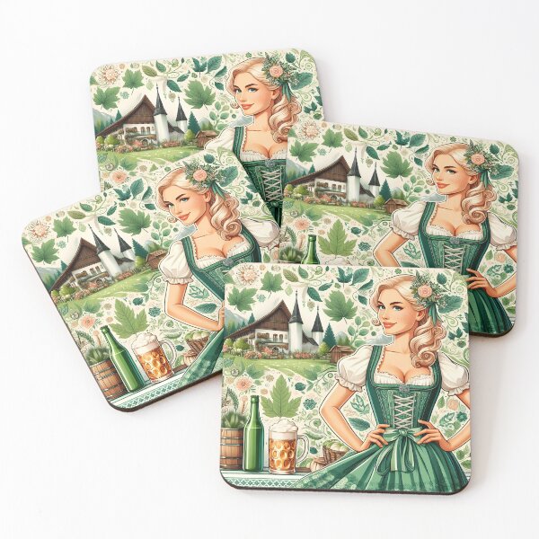 Item preview, Blonde Dirndl Girl in Green Dress – Bavarian Countryside Beer Fest Art designed and sold by EmeraldeaArt.