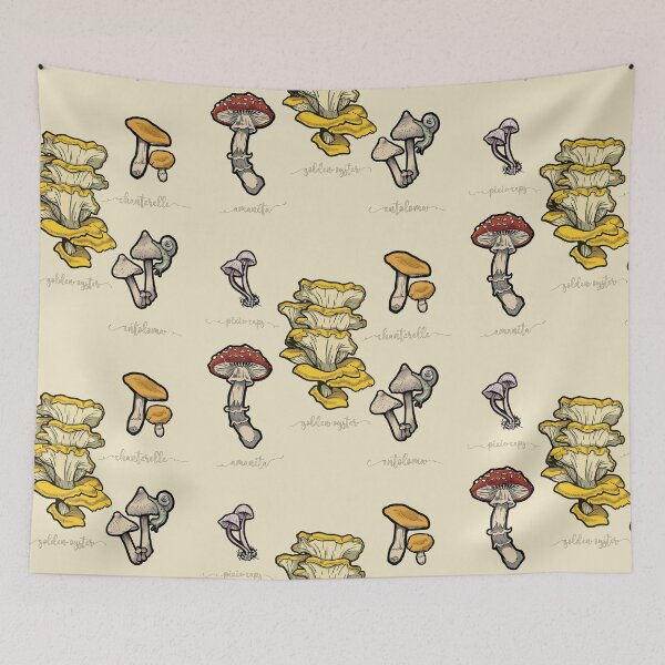Item preview, Jumble of Mushrooms with Windswept Labels designed and sold by UB Draws.