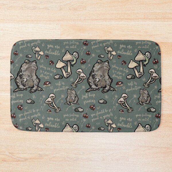 Item preview, Motivational Sayings with Toads and Mushrooms Forest Floor in Sage Green designed and sold by UB Draws.