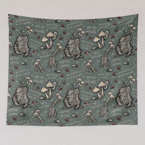 Item preview, Motivational Sayings with Toads and Mushrooms Forest Floor in Sage Green designed and sold by UB Draws.