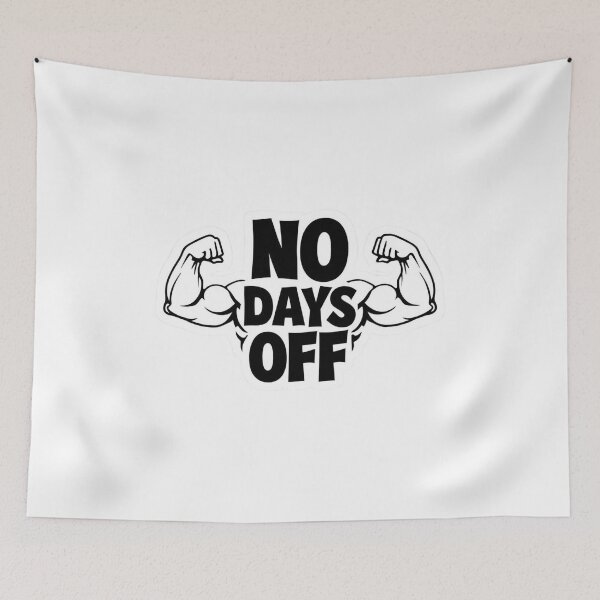 Item preview, Bold motivational "No Days Off" poster with raised arms designed and sold by AliKwStore.