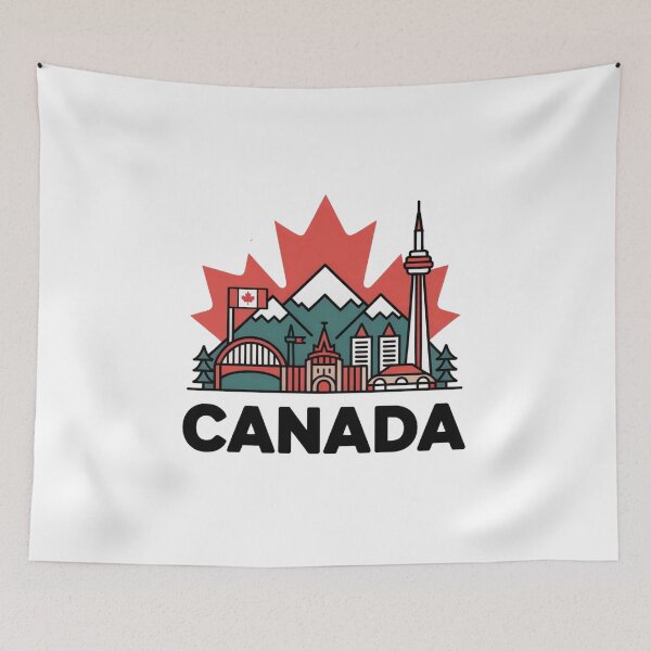 Item preview, Canada Skyline Vintage Travel Decal – Mountains, CN Tower Maple Leaf designed and sold by Paper Drip.