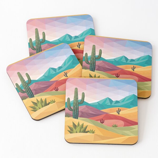 Item preview, Low poly style, desert landscape, cacti and sand dunes, vibrant composition designed and sold by elkuni.