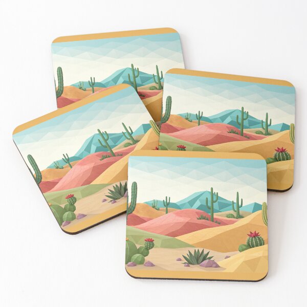 Item preview, Low poly style, desert landscape, cacti and sand dunes, vibrant composition designed and sold by elkuni.