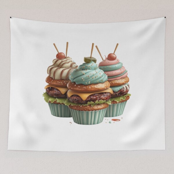 Item preview, Burger Cupcake Mashup – Whimsical Food Art Illustration designed and sold by Jonaree Art Design.