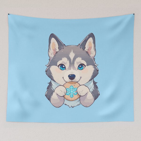Item preview, Kawaii Husky with Snowflake Cookie – Cute Pastel Winter Dog Art designed and sold by TheArtOfChaa.