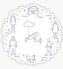 Security camera, dog, woman, girl, men, car. Sticker