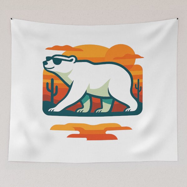 Item preview, Polar Bear with sunglasses walking at sunset in the desert designed and sold by Andykinoz.