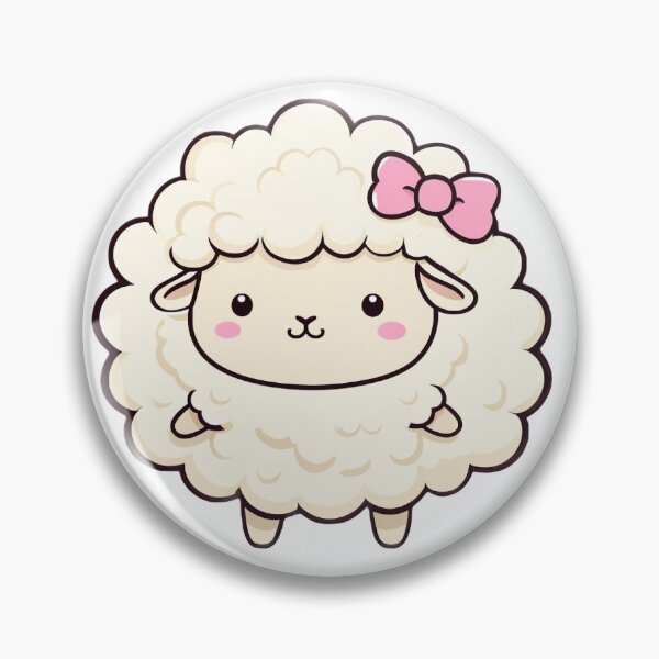 Aperçu de l'œuvre Mouton Kawaii en peluche avec un nœud rose créée et vendue par Designed By Joey.