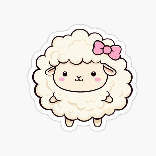 Kawaii Fluffy Sheep with Pink Bow Sticker