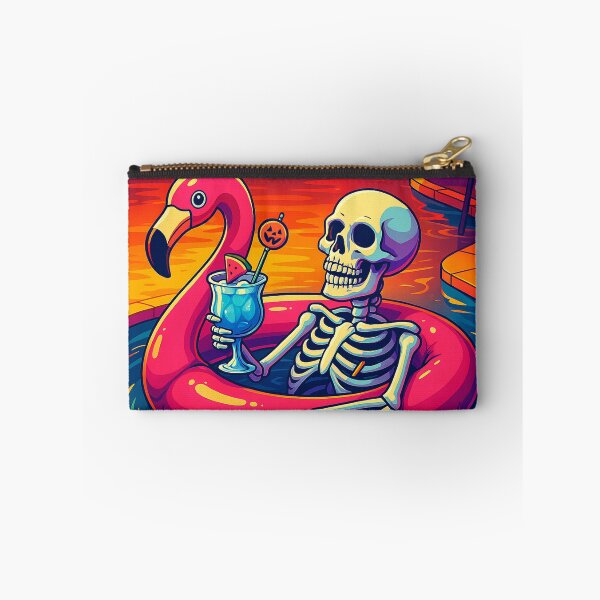 Item preview, Sippin’ into Summerween – Skeleton on a Flamingo Float with Frozen Cocktails designed and sold by ElemUnlocked.