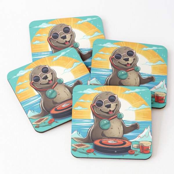 Item preview, Cool DJ Otter at the Beach with Sunset Vibes designed and sold by PaintbrushPlace.