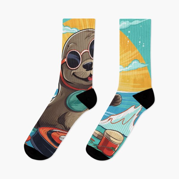 Item preview, Cool DJ Otter at the Beach with Sunset Vibes designed and sold by PaintbrushPlace.