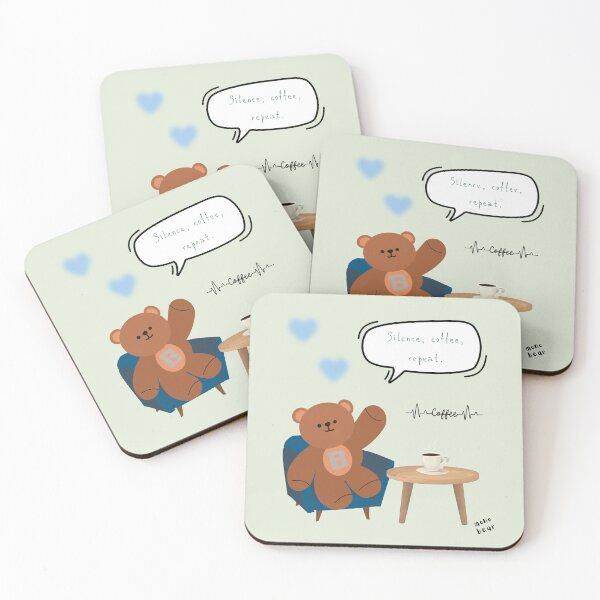Item preview, Mono Bear Message – Silence, Coffee, Repeat. (Green Background) designed and sold by mintmono-studio.