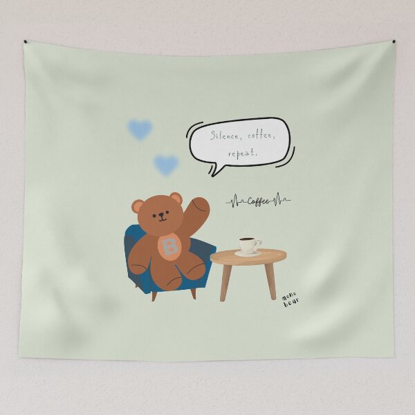 Item preview, Mono Bear Message – Silence, Coffee, Repeat. (Green Background) designed and sold by mintmono-studio.