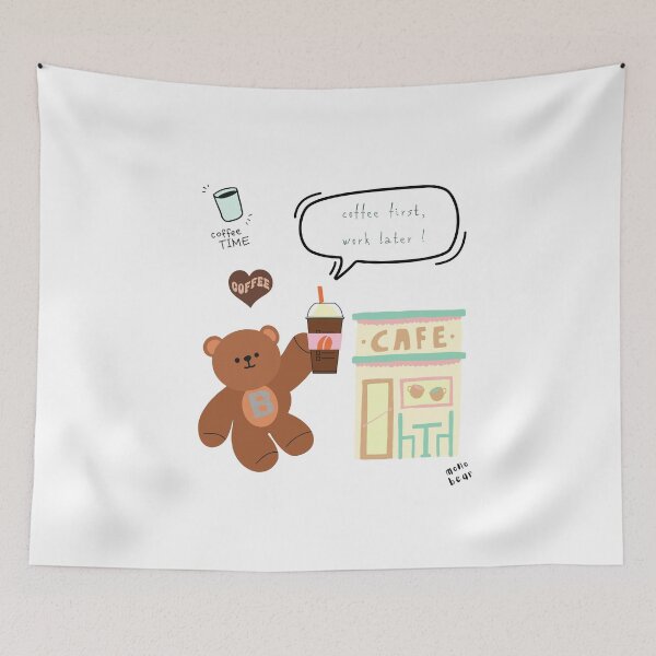 Item preview, Mono Bear Message – Coffee First, Work Later! ( White / Transparent ) designed and sold by mintmono-studio.