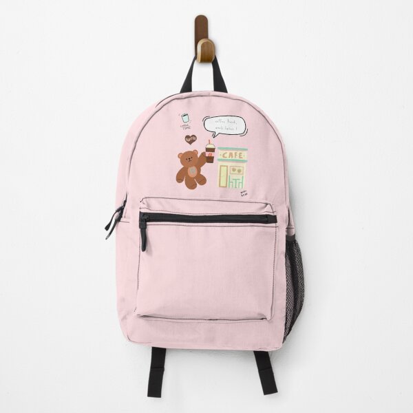Item preview, Mono Bear Message – Coffee First, Work Later! ( Pink Background ) designed and sold by mintmono-studio.