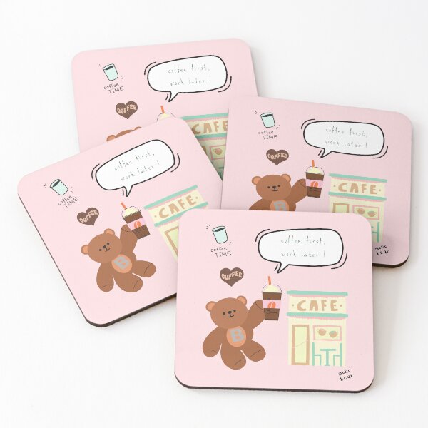 Item preview, Mono Bear Message – Coffee First, Work Later! ( Pink Background ) designed and sold by mintmono-studio.