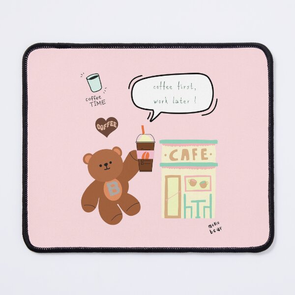 Item preview, Mono Bear Message – Coffee First, Work Later! ( Pink Background ) designed and sold by mintmono-studio.