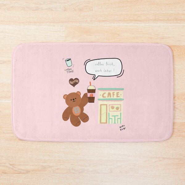 Item preview, Mono Bear Message – Coffee First, Work Later! ( Pink Background ) designed and sold by mintmono-studio.