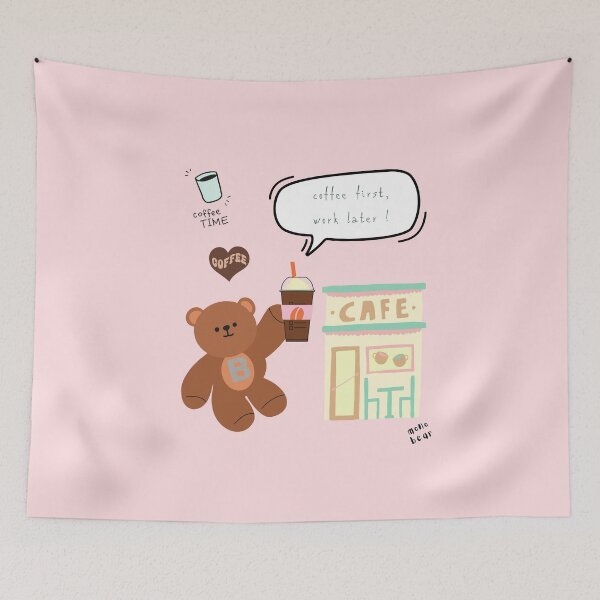 Item preview, Mono Bear Message – Coffee First, Work Later! ( Pink Background ) designed and sold by mintmono-studio.