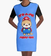 Cute Cat Funny Kawaii Mario Parody Graphic T-Shirt Dress