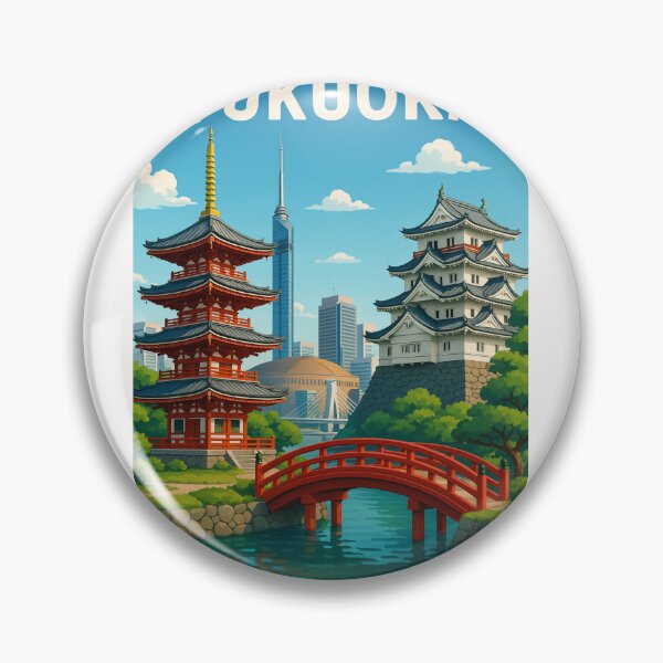 Item preview, Fukuoka Japan Skyline with Pagoda and Castle designed and sold by Places On Earth.