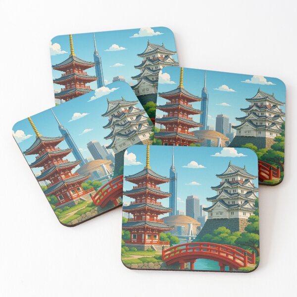 Item preview, Fukuoka Japan Skyline with Pagoda and Castle designed and sold by Places On Earth.